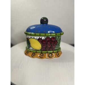 McGovney and Camarot by Charma Flowers Coffee Jar with Lid Hand Painted Ceramic